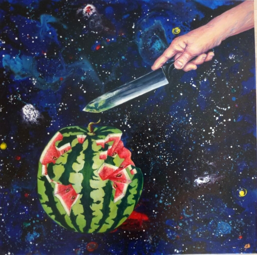 Watermelon depicted as our planet Earth